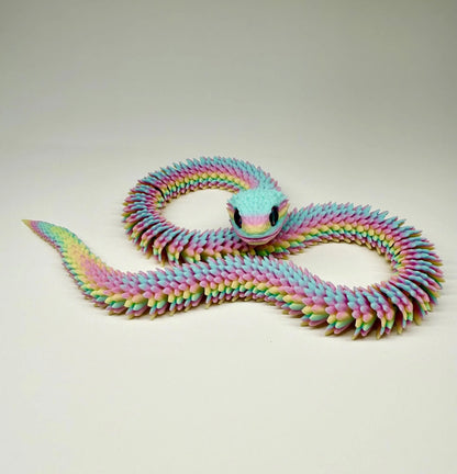 Articulated 3D Printed Flexible Snake Fidget Toy | Dazzling Iridescent PLA Posable Desk Decor | Stress Relief Wearable Unique Gift