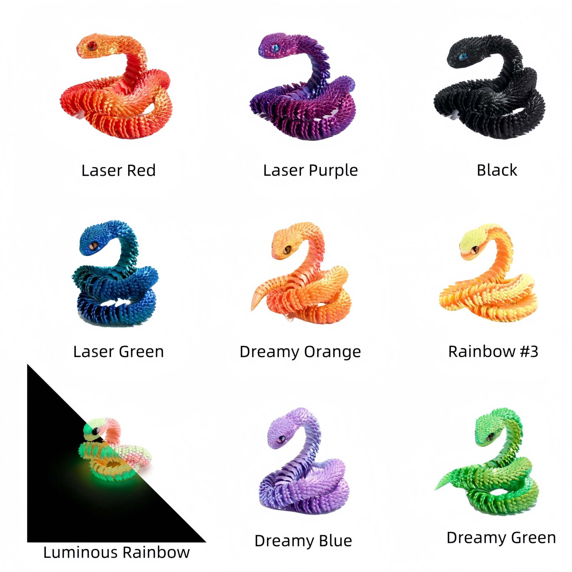 Articulated 3D Printed Flexible Snake Fidget Toy | Dazzling Iridescent PLA Posable Desk Decor | Stress Relief Wearable Unique Gift