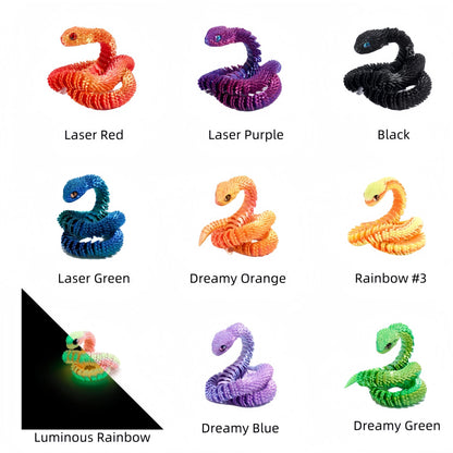 Articulated 3D Printed Flexible Snake Fidget Toy | Dazzling Iridescent PLA Posable Desk Decor | Stress Relief Wearable Unique Gift