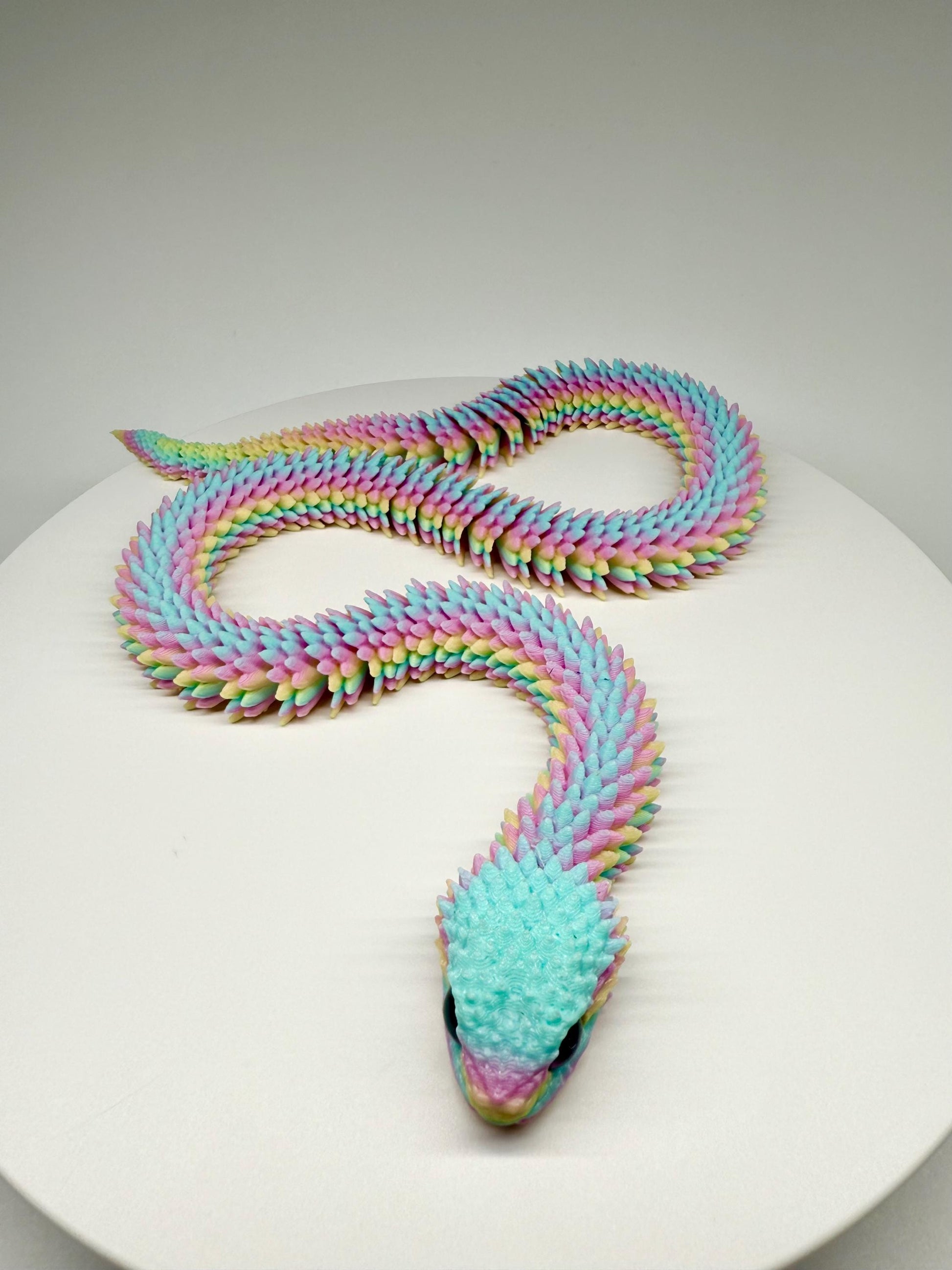 Articulated 3D Printed Flexible Snake Fidget Toy | Dazzling Iridescent PLA Posable Desk Decor | Stress Relief Wearable Unique Gift