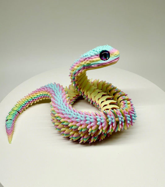 Articulated 3D Printed Flexible Snake Fidget Toy | Dazzling Iridescent PLA Posable Desk Decor | Stress Relief Wearable Unique Gift